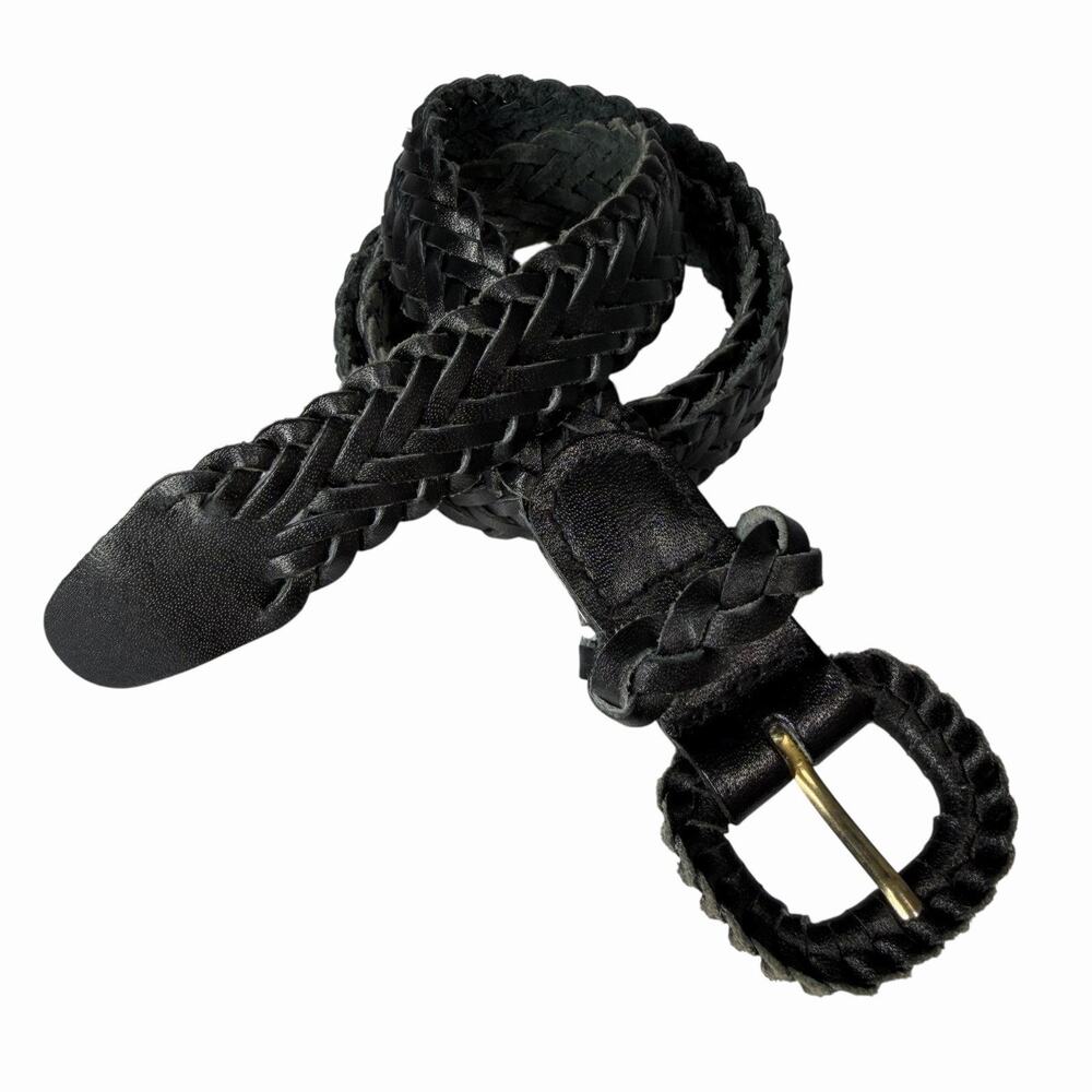 Black Braided Leather Belt Womens Sz S Woven Buckle Boho Western Cottage